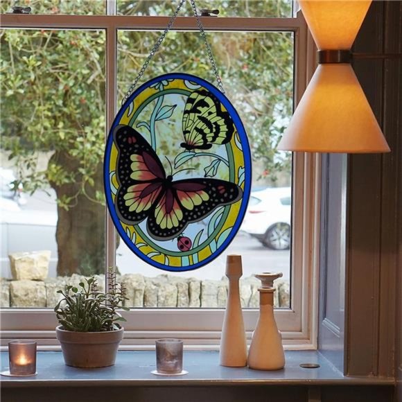 Butterfly Stained Glass Window Hangings Suncatcher Monarch Butterfly Decor - Picture 3 of 6
